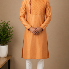 DESI BUTIK Men's Orange Embroidered Kurta Set