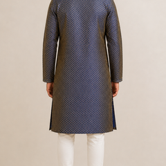 Men's Navy Blue Wedding Kurta Set with Churidar