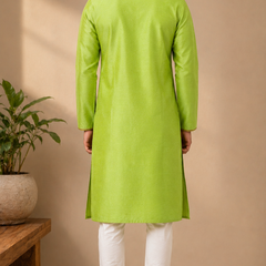 DESI BUTIK Men's Lime Green Embroidered Kurta Set