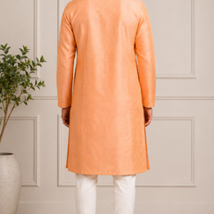 DESI BUTIK Men's Peach Textured Kurta Set
