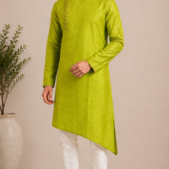 DESI BUTIK Mens Green Asymmetric Kurta Set