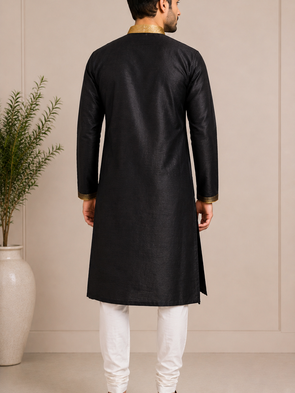 DESI BUTIK Men's Black textured Kurta Set