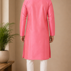 DESI BUTIK Men's Pink Embroidered Kurta Set