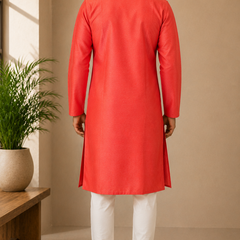 DESI BUTIK Men's Orange Embroidered Kurta Set