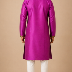 DESI BUTIK Men's Magenta Jacquard Kurta Set