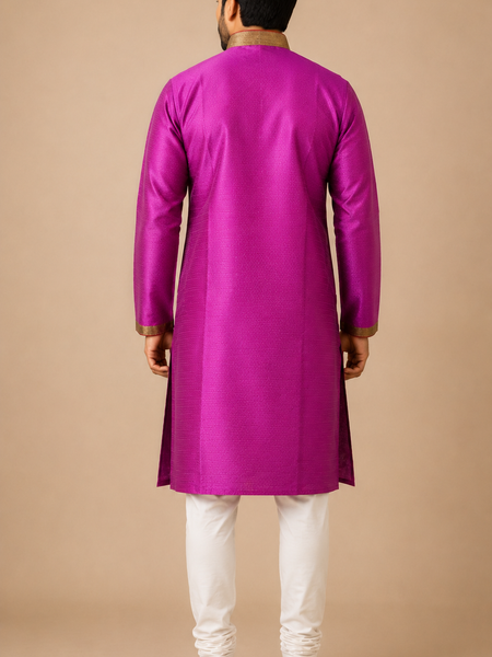 DESI BUTIK Men's Magenta Jacquard Kurta Set