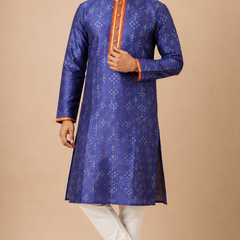 DESI BUTIK Men's Blue Printed  Kurta Set