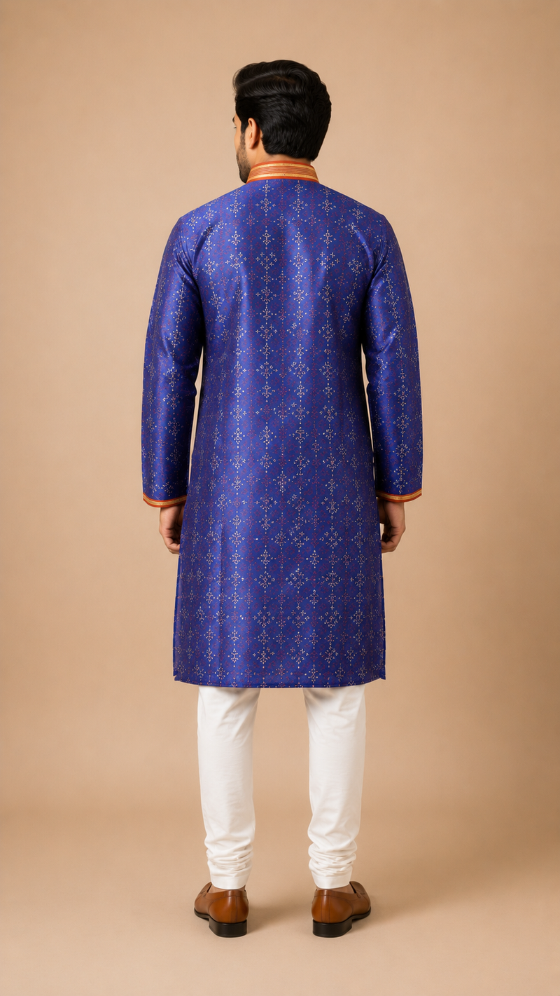 DESI BUTIK Men's Blue Printed  Kurta Set
