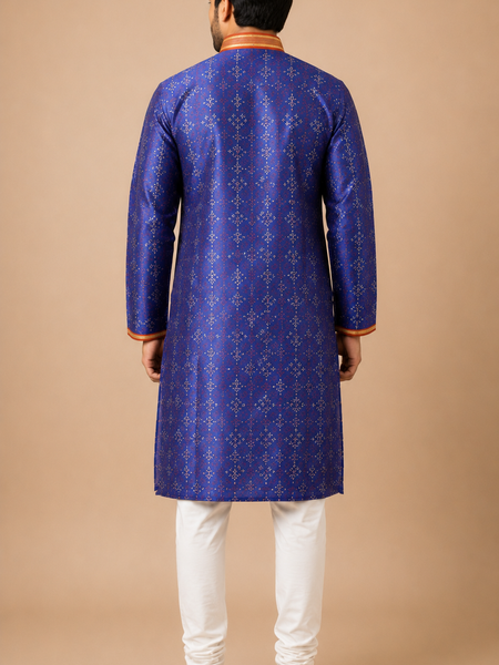 DESI BUTIK Men's Blue Printed  Kurta Set