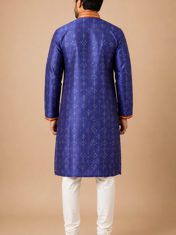 DESI BUTIK Men's Blue Printed  Kurta Set