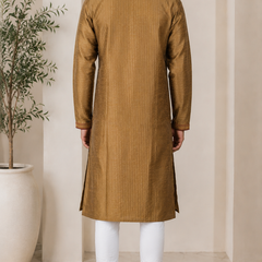 DESI BUTIK Men's Golden Textured  Kurta Set