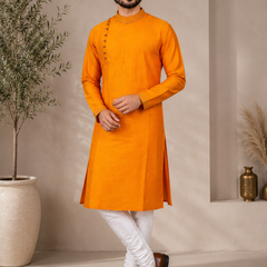 DESI BUTIK Men's Solid Orange Kurta Set
