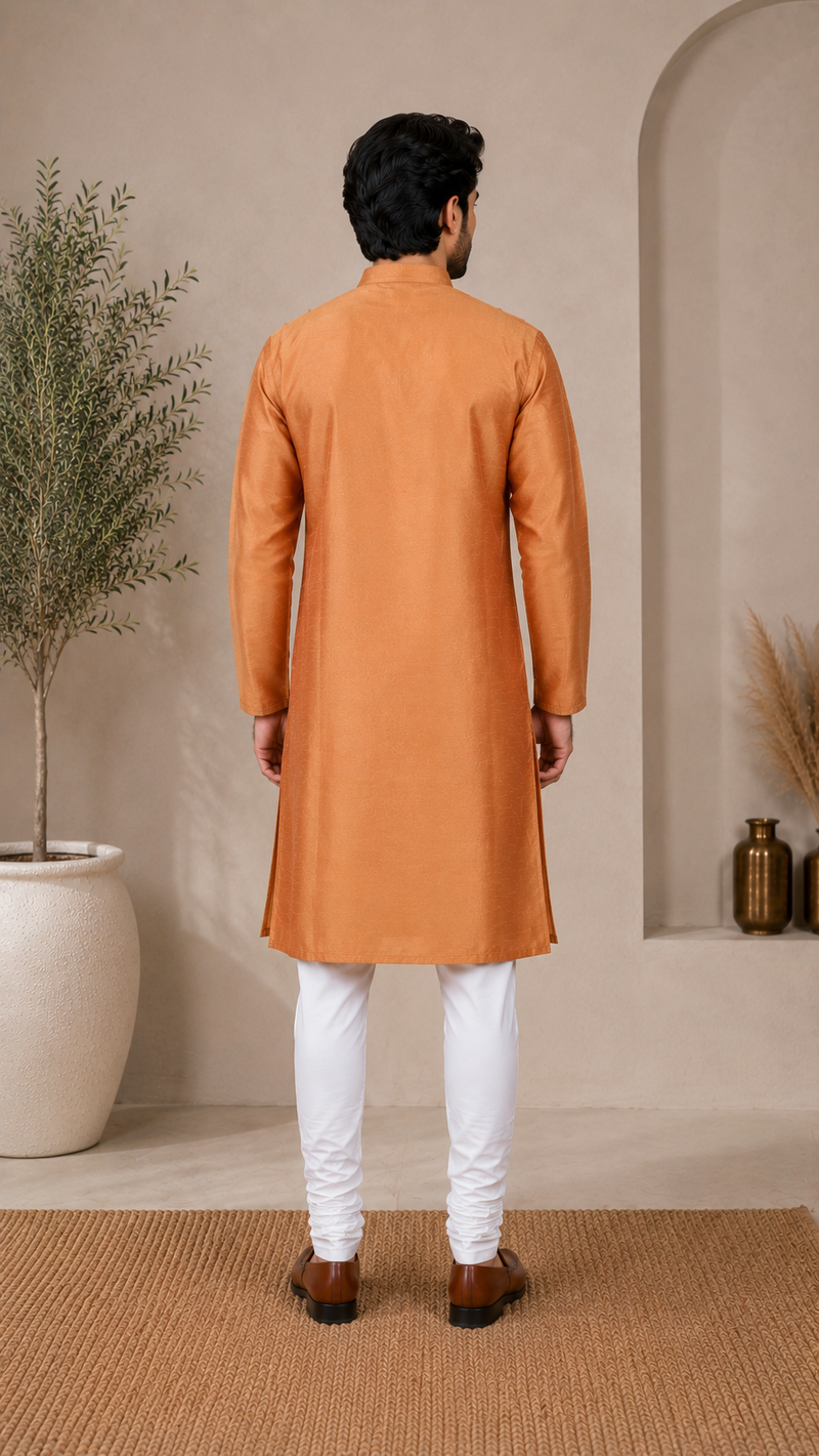 DESI BUTIK Men's Brown Embroidered Kurta Set