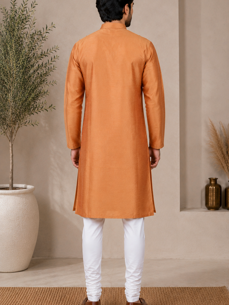 DESI BUTIK Men's Brown Embroidered Kurta Set