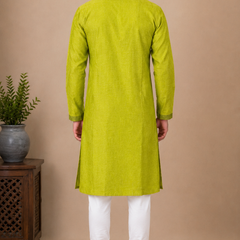 DESI BUTIK Men's Green Texture Kurta Set