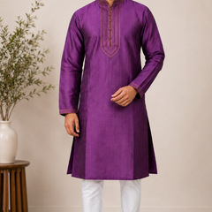 DESI BUTIK Men's Printed Purple Kurta Set