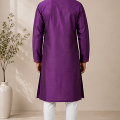 DESI BUTIK Men's Printed Purple Kurta Set