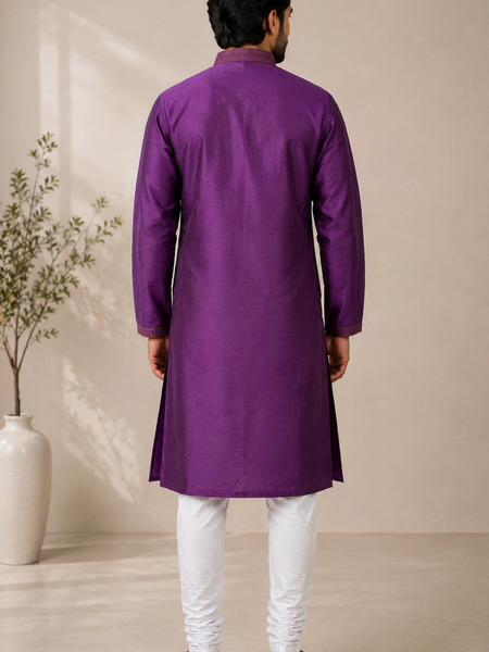DESI BUTIK Men's Printed Purple Kurta Set