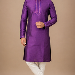 DESI BUTIK Men's Purple Textured Kurta Set