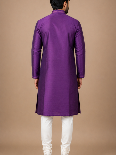 DESI BUTIK Men's Purple Textured Kurta Set