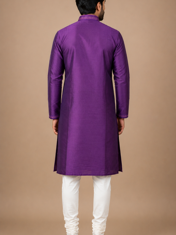 DESI BUTIK Men's Purple Textured Kurta Set