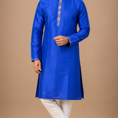 DESI BUTIK Men's Blue Embroidered Kurta Set