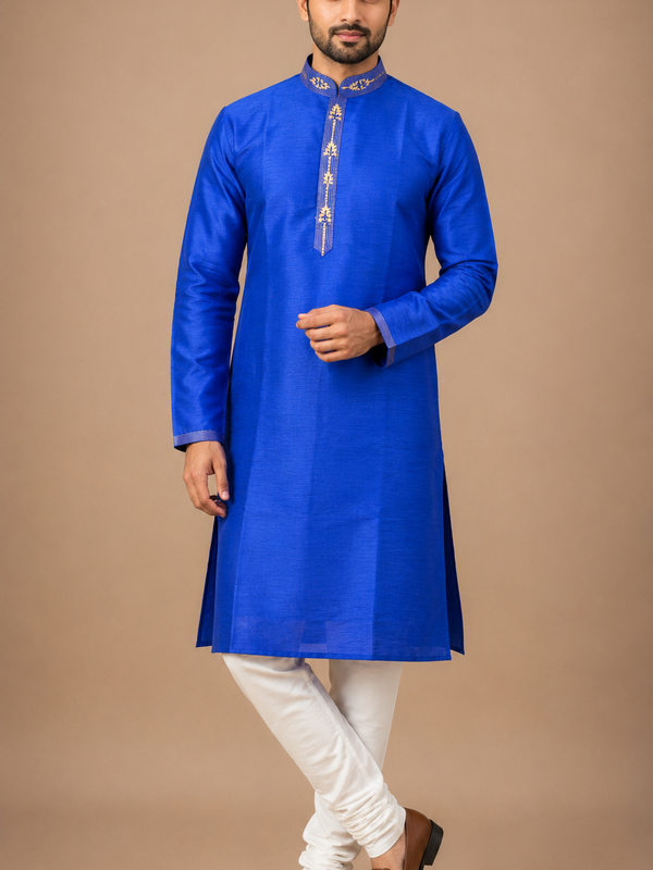 DESI BUTIK Men's Blue Embroidered Kurta Set