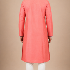 DESI BUTIK Men's Pink Embroidered Kurta Set
