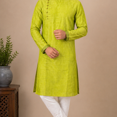 DESI BUTIK Men's Green Texture Kurta Set