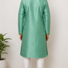 DESI BUTIK Men's Men's Blue Jacquard Kurta Set