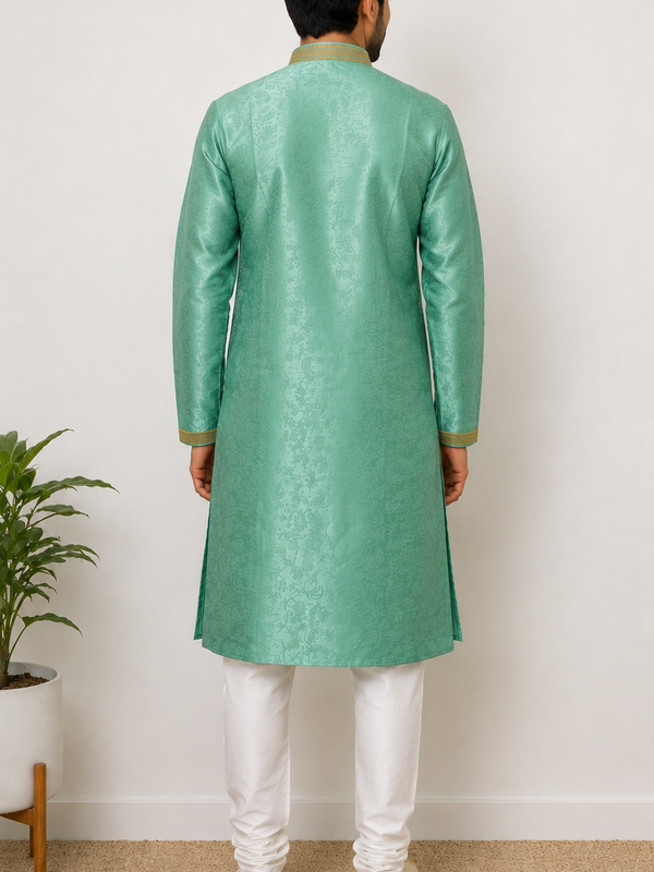 DESI BUTIK Men's Men's Blue Jacquard Kurta Set