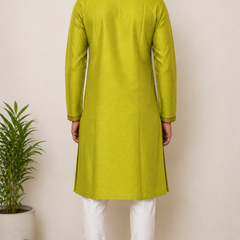DESI BUTIK Men's Green Jacquard Kurta Set