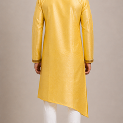 DESI BUTIK Men's Yellow Asymmetric Kurta Set
