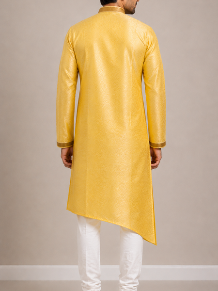 DESI BUTIK Men's Yellow Asymmetric Kurta Set