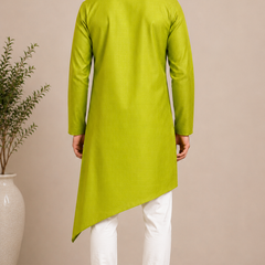 DESI BUTIK Mens Green Asymmetric Kurta Set