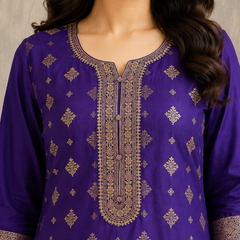 Purple Embroidered Kurta Set with Floral Dupatta