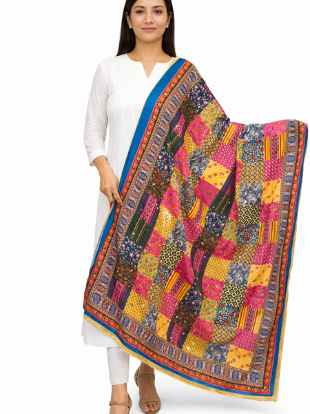 Multicolor Patchwork Printed Designer Dupatta DB3018