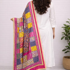 Pink Multicolor Floral Patchwork Designer Dupatta DB3021