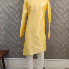 DESI BUTIK Men's Yellow Asymmetric Kurta Set