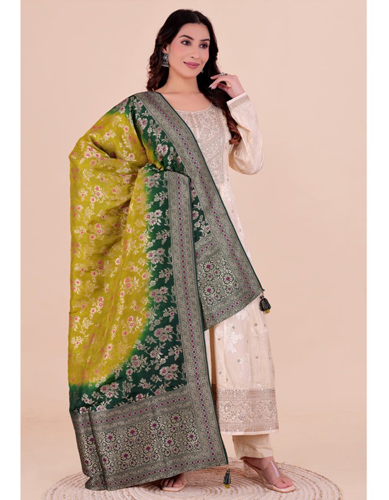 Yellow Women's Jacquard Dupatta suitable for Navratri, Diwali & All Occasions