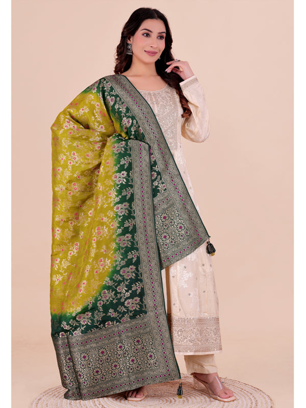 Yellow Women's Jacquard Dupatta suitable for Navratri, Diwali & All Occasions