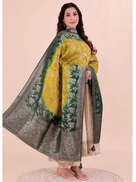 Yellow Women's Jacquard Dupatta suitable for Navratri, Diwali & All Occasions DB2209