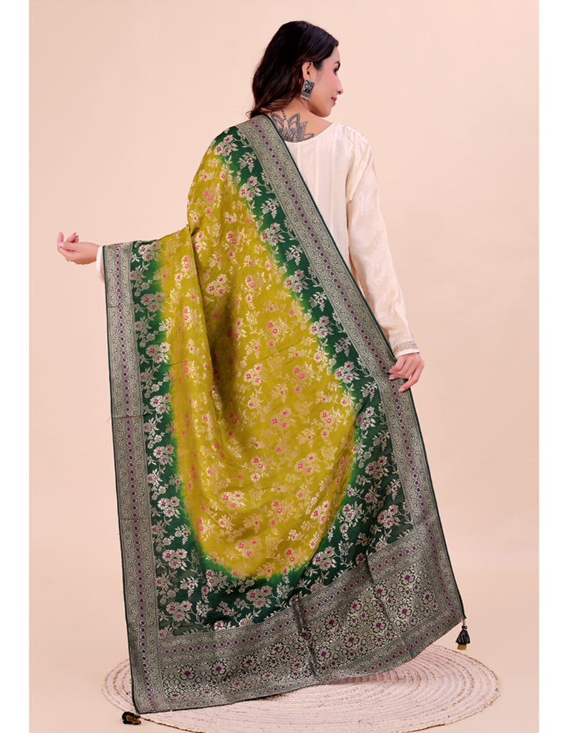 Yellow Women's Jacquard Dupatta suitable for Navratri, Diwali & All Occasions