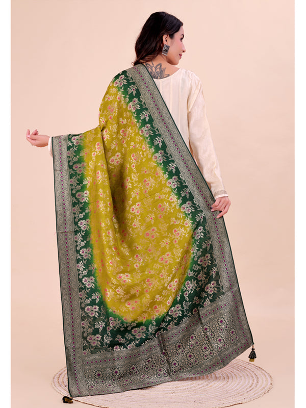 Yellow Women's Jacquard Dupatta suitable for Navratri, Diwali & All Occasions