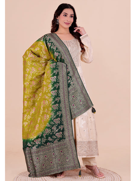 Yellow Women's Jacquard Dupatta suitable for Navratri, Diwali & All Occasions DB2209