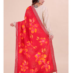 Red Women's Viscose Dola Silk Dupatta suitable for Navratri, Diwali & All Occasions