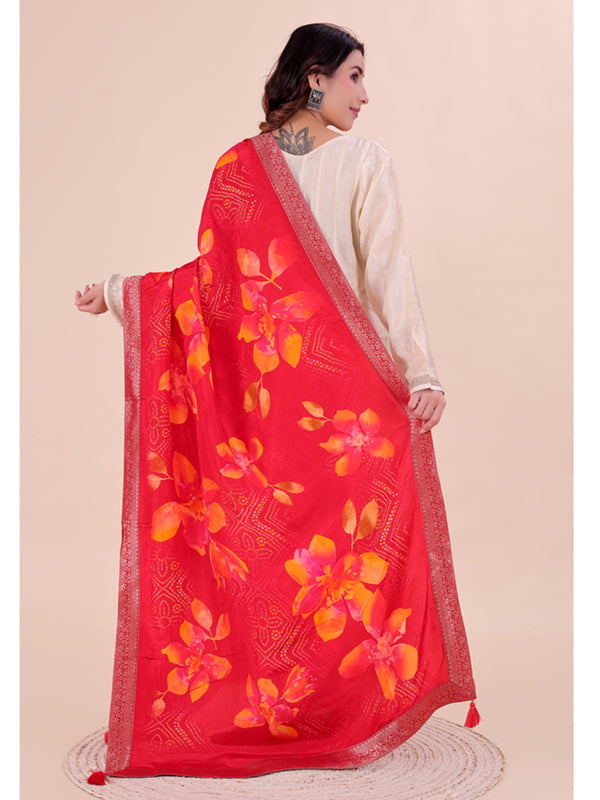 Red Women's Viscose Dola Silk Dupatta suitable for Navratri, Diwali & All Occasions