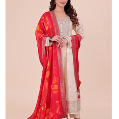 Red Women's Viscose Dola Silk Dupatta suitable for Navratri, Diwali & All Occasions DB2212