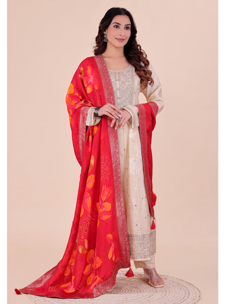 Red Women's Viscose Dola Silk Dupatta suitable for Navratri, Diwali & All Occasions