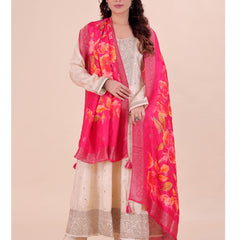 Pink Women's Viscose Dola Silk Dupatta suitable for Navratri, Diwali & All Occasions
